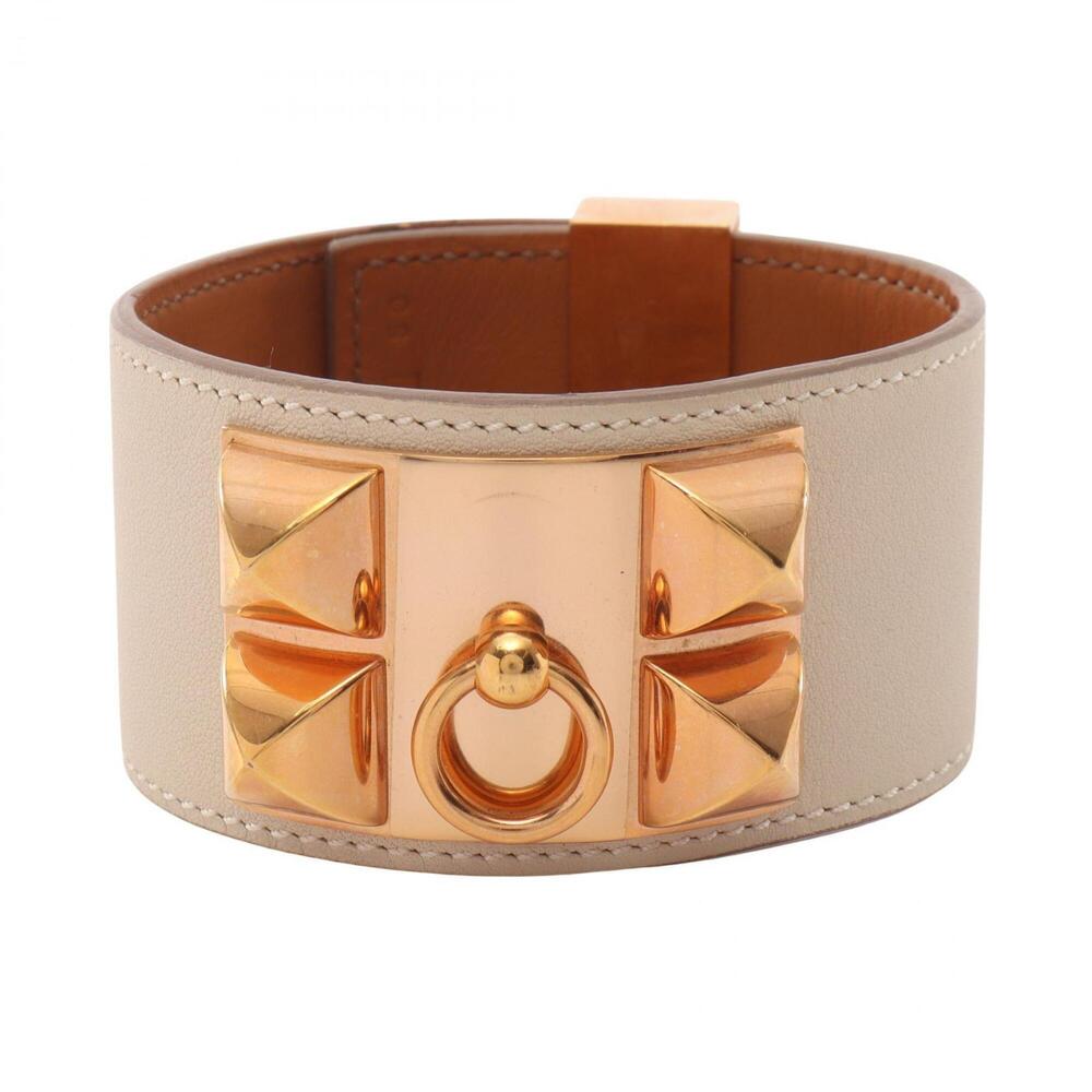 HERMES White Leather Bracelet